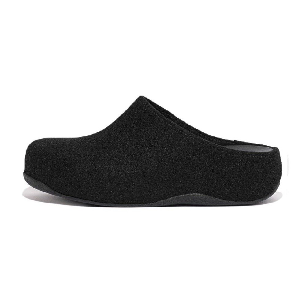 NEW Fitflop Womens Size 8.5 Black Felt Shuv Comfort Mule Clog w Microwobbleboard
